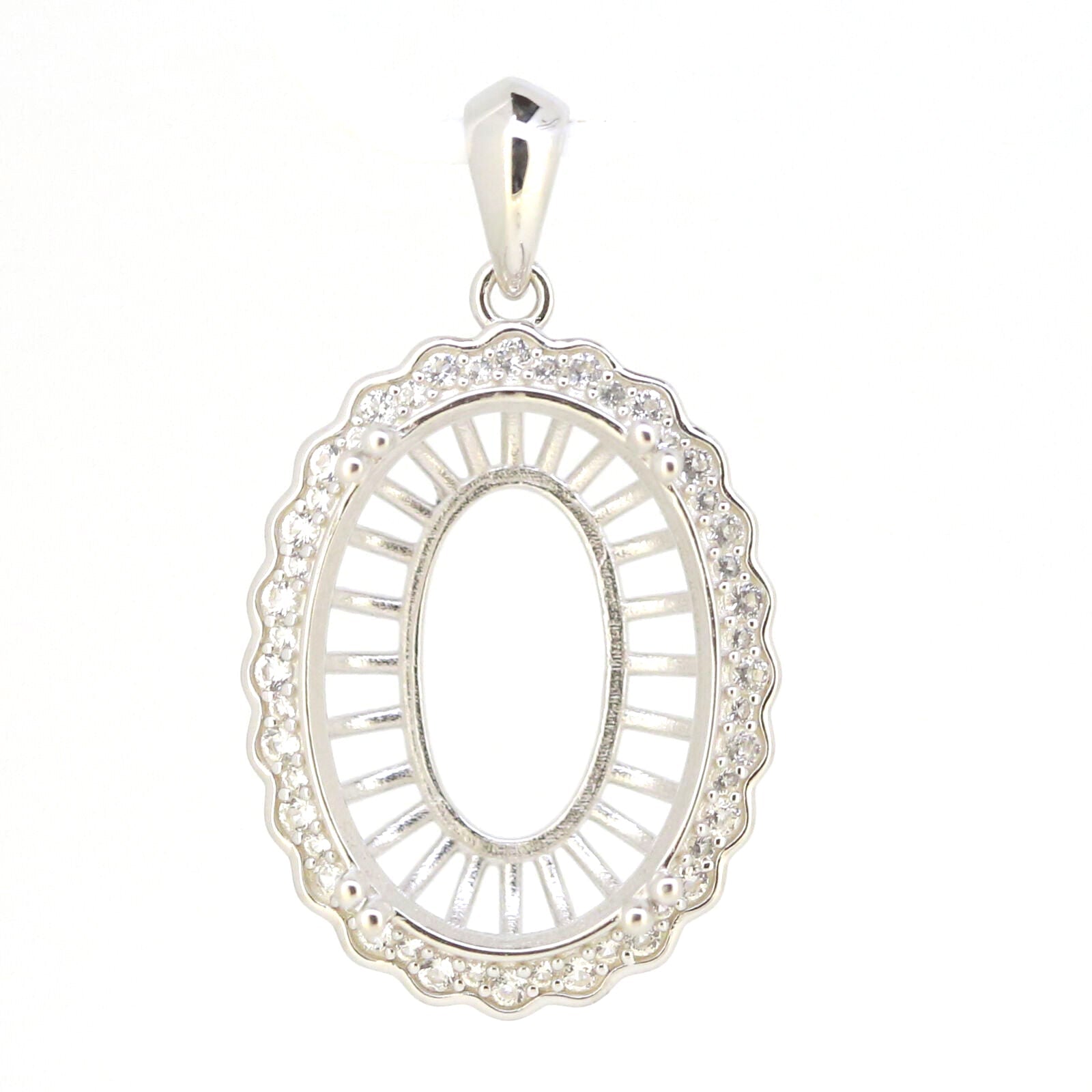Sterling Silver Semi Mount Pendant Setting Oval OV 22x16mm Halo Syzjewelry