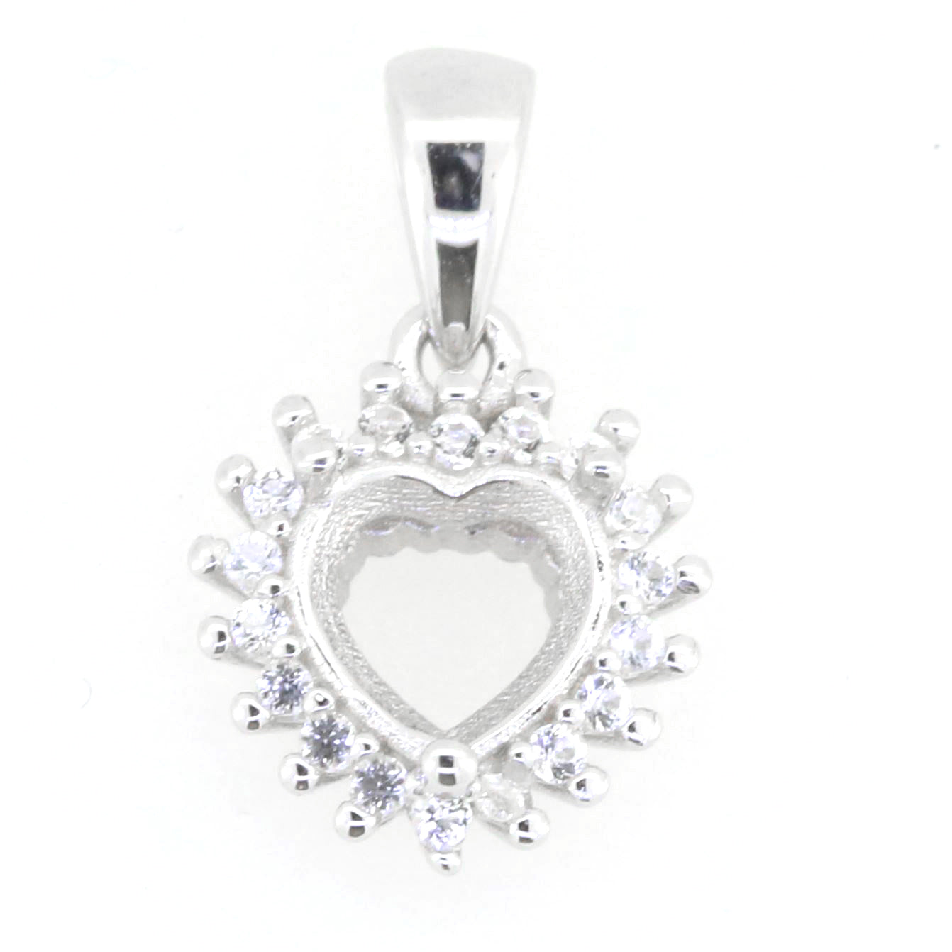 Sterling Silver Semi Mount Pendant Setting Heart HT 6x6mm Halo Syzjewelry