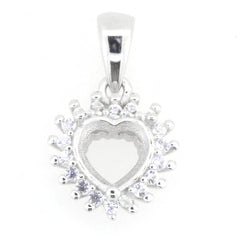 Sterling Silver Semi Mount Pendant Setting Heart HT 6x6mm Halo Syzjewelry