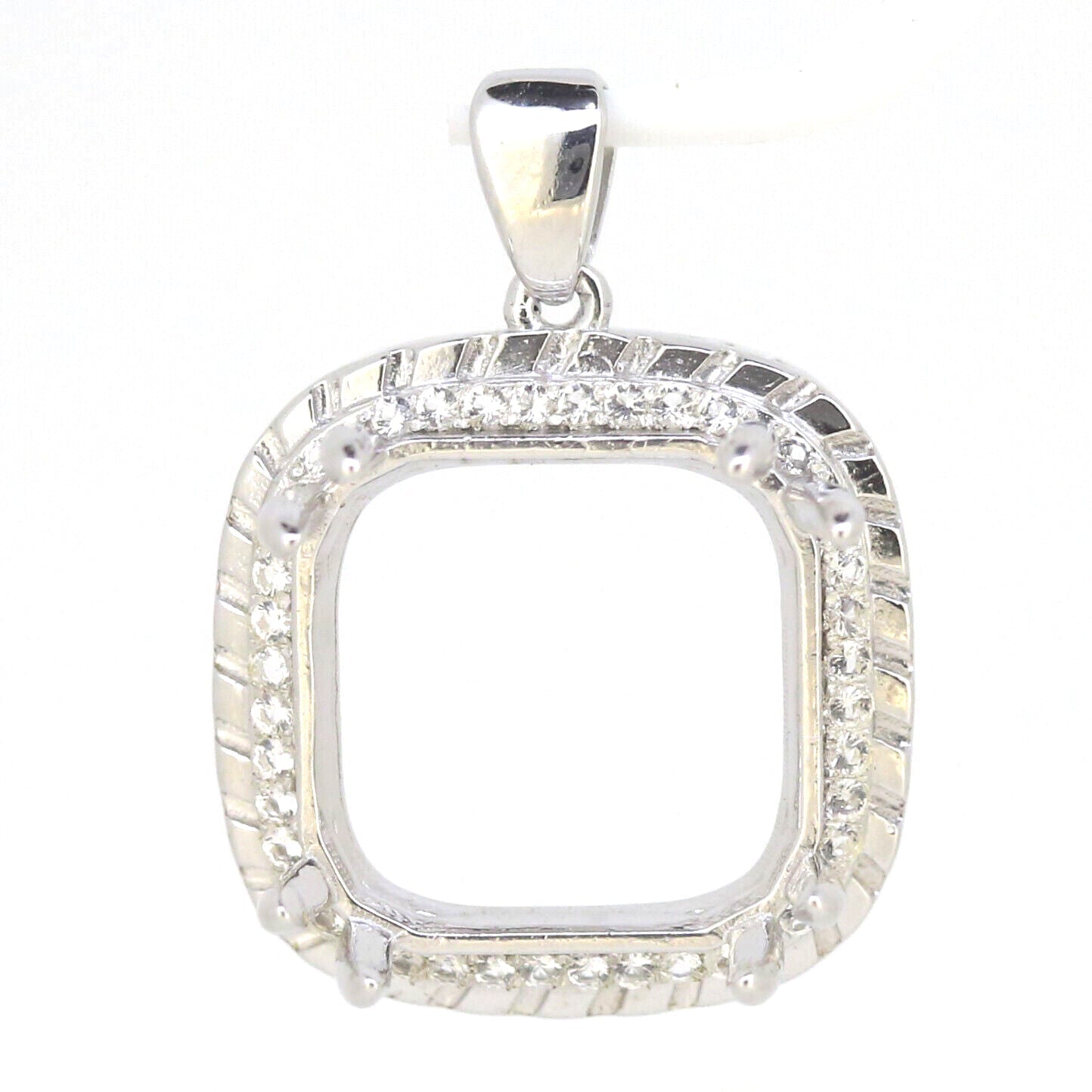 Sterling Silver Semi Mount Pendant Setting Cushion Cu 24.5x24.5x20mm Halo Syzjewelry