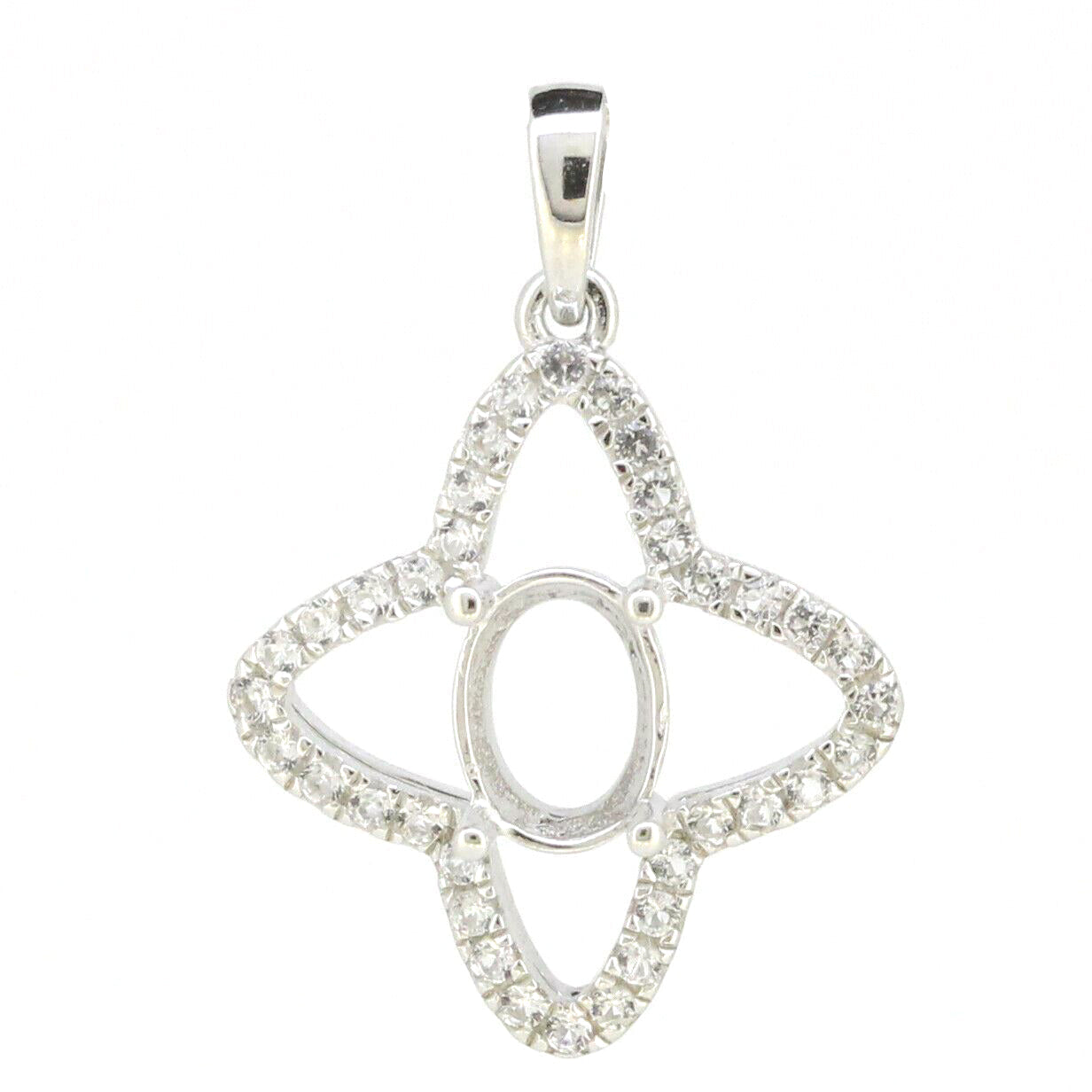 Sterling Silver Semi Mount Pendant Setting Oval OV 8x6 mm Star Theme Syzjewelry