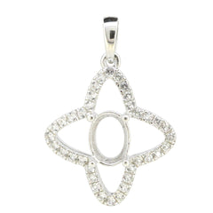 Sterling Silver Semi Mount Pendant Setting Oval OV 8x6 mm Star Theme Syzjewelry