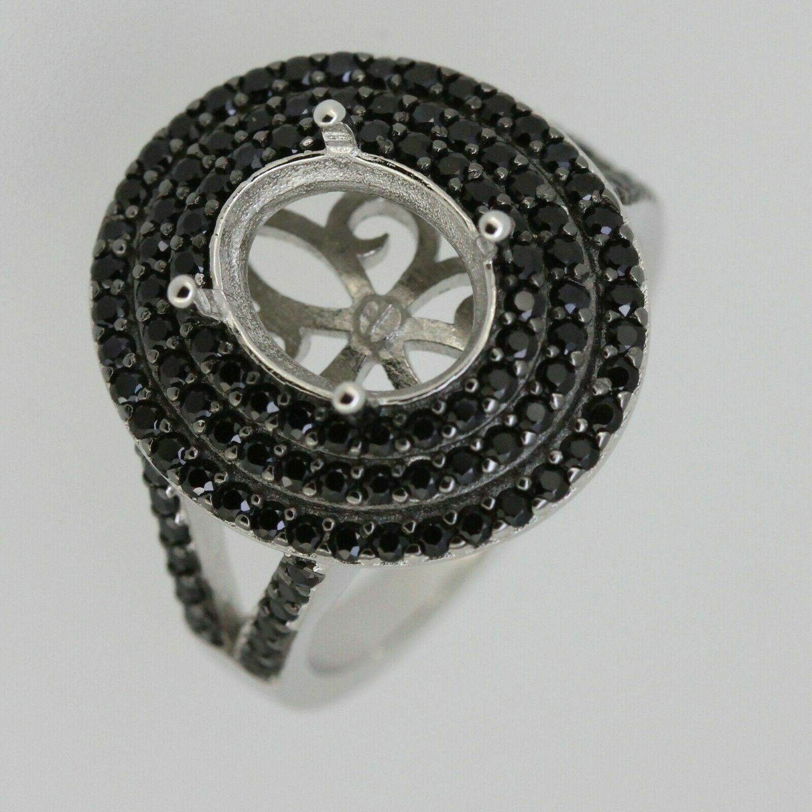 Sterling Silver Semi Mount Ring Setting Oval OV 10x8mm Black Spinel Triple Halo Split Shank - Syzjewelry