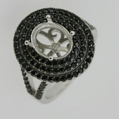Sterling Silver Semi Mount Ring Setting Oval OV 10x8mm Black Spinel Triple Halo Split Shank - Syzjewelry