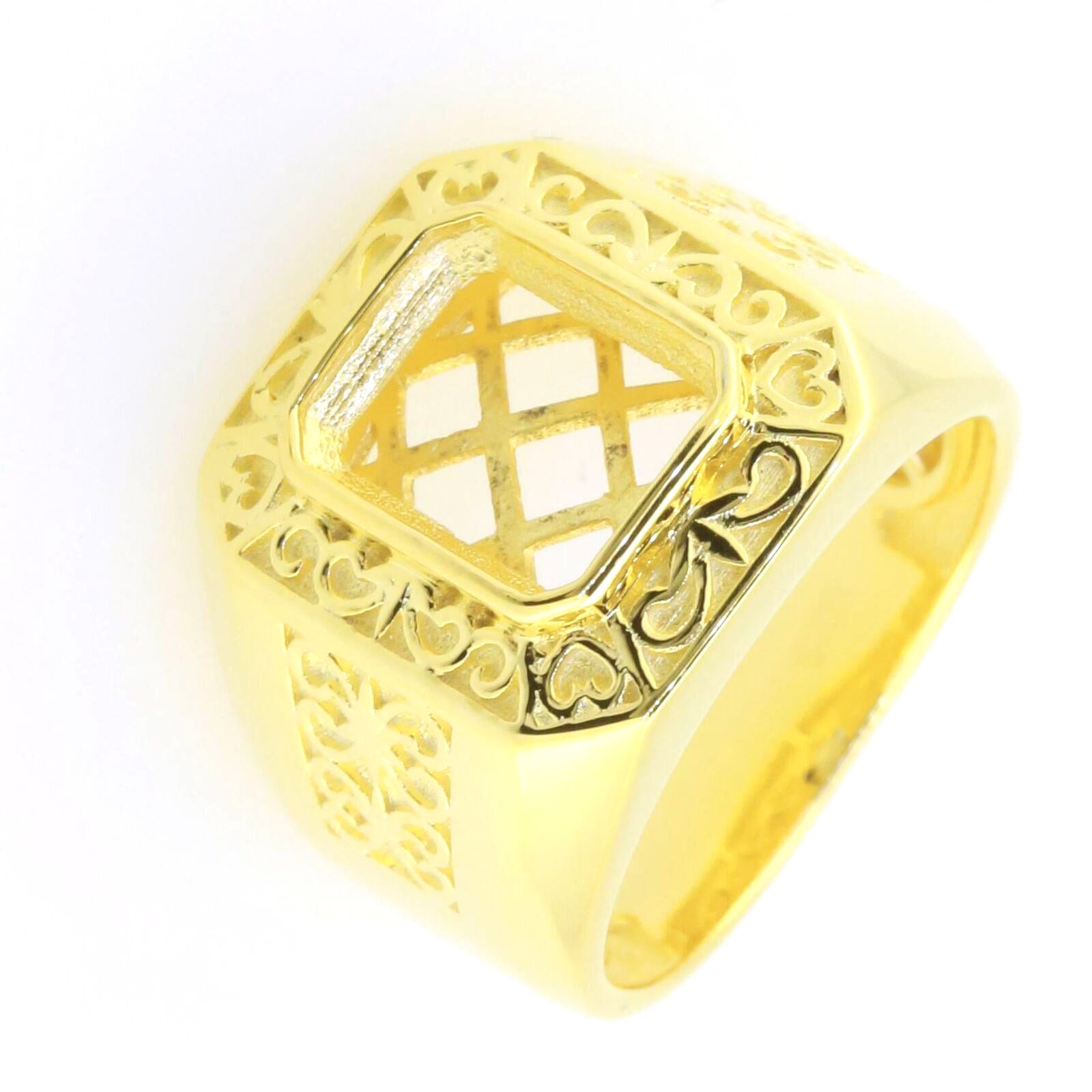 Sterling Silver Semi Mount Ring Setting Emerald OCT 10x8mm Men's Ring Bezel Fleur de lis Ring Syzjewelry