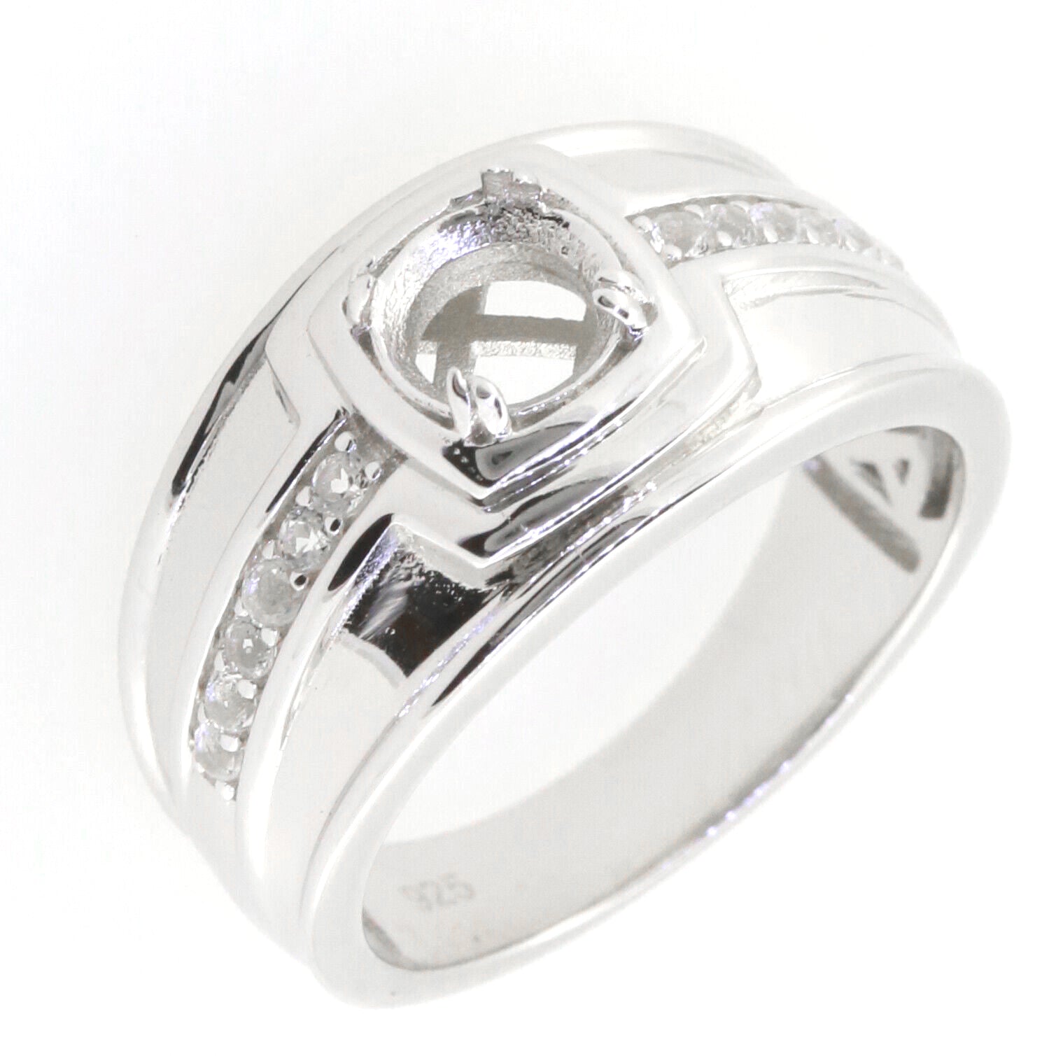 Sterling Silver Semi Mount Ring Setting Round RD 8x8mm Men's Ring Syzjewelry