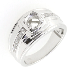 Sterling Silver Semi-Mounted Round Ring RD 8x8mm Men's Ring