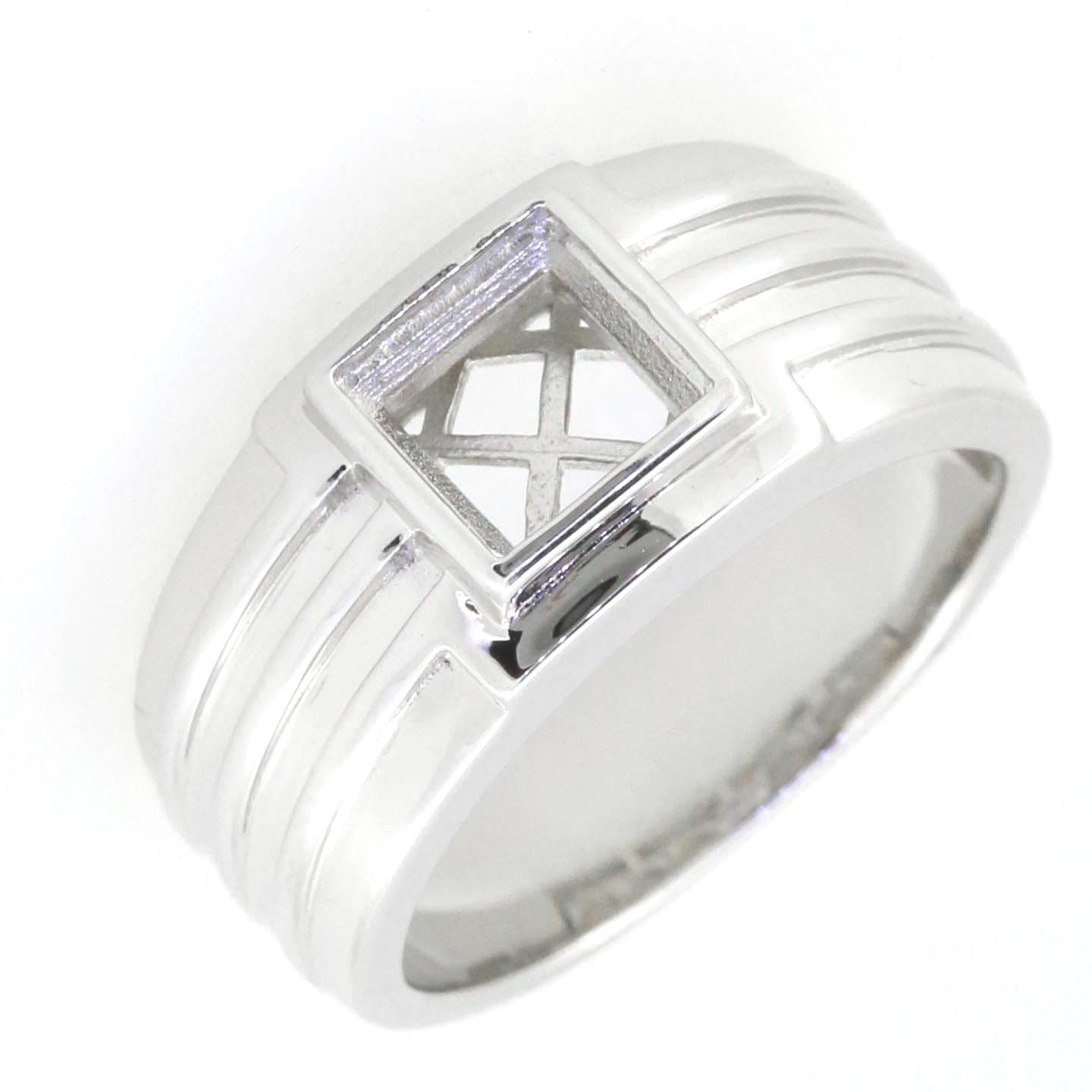 Men's Sterling Silver Semi Mount Ring Setting Princess SQ 6.5X6.5mm - Syzjewelry