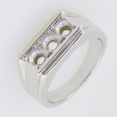 Men's Sterling Silver Semi Mount Ring Setting RD 3x3mm 3 Stone Ring Syzjewelry