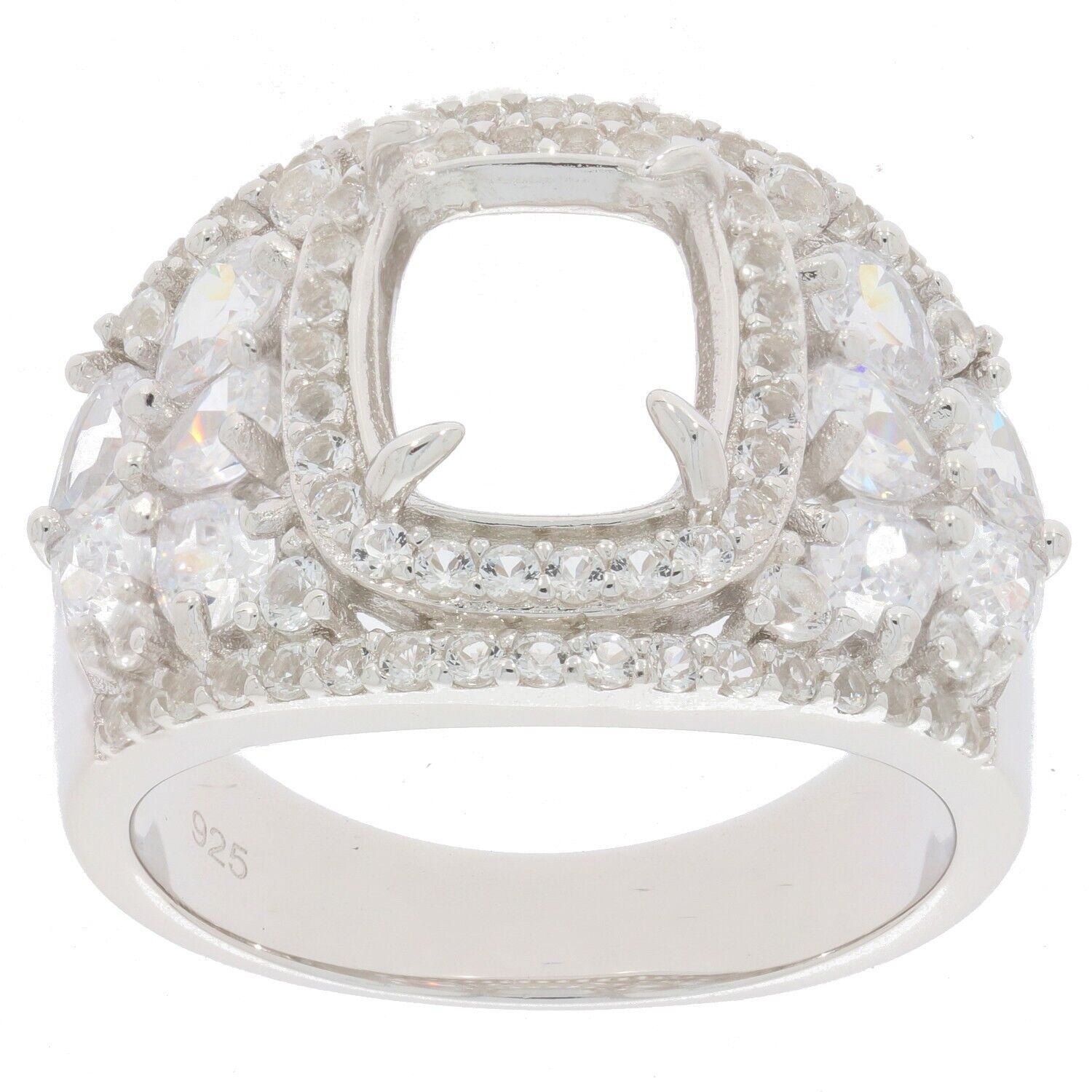 Sterling Silver Semi Mount Ring Setting Cushion CU 10X8mm Halo Dome Ring DHJ