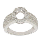 Sterling Silver Semi Mount Ring Setting Oval OV 9x7mm Halo 3 Row Shank Ring Syzjewelry