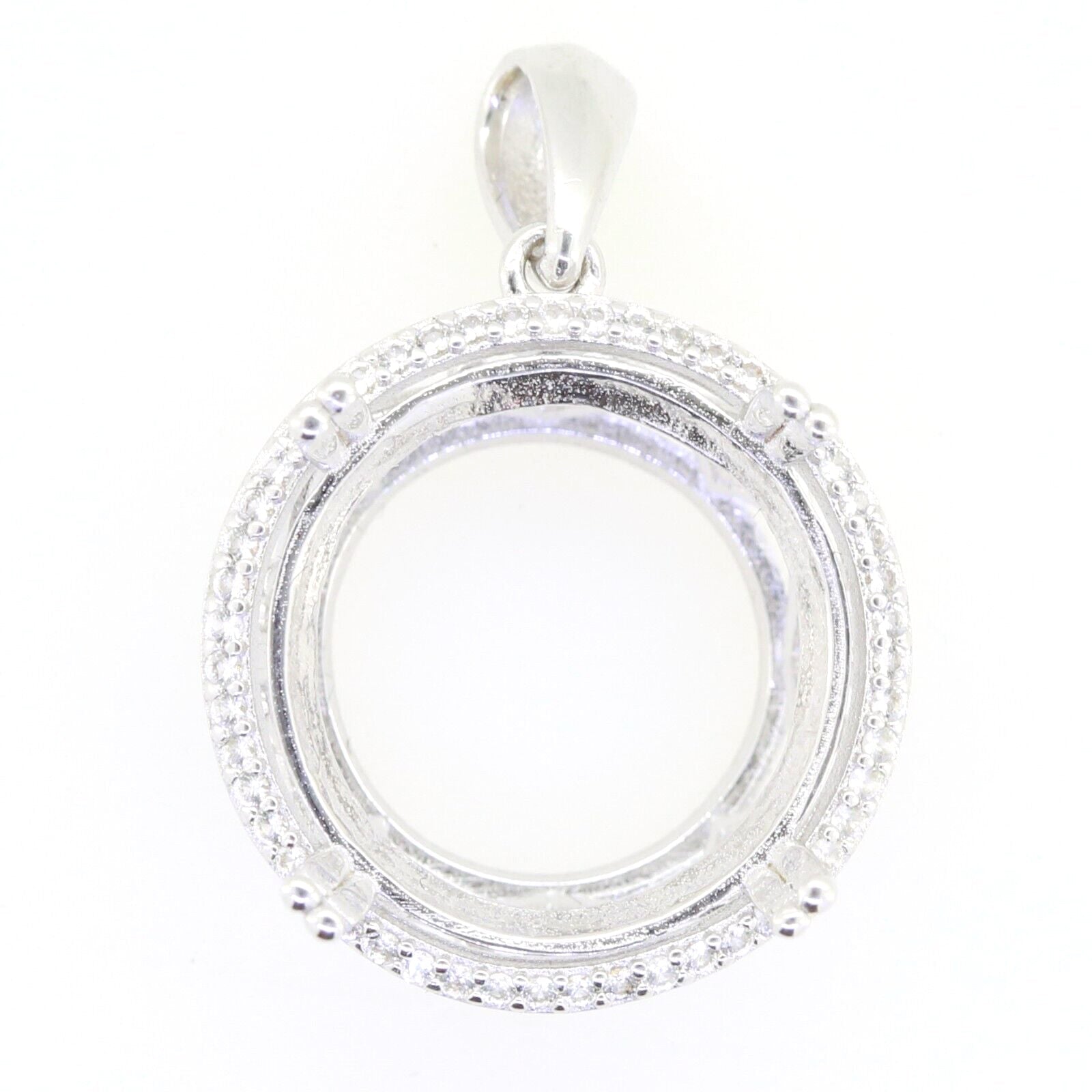 Sterling Silver Semi Mount Pendant Setting Round RD 25x25x17mm Halo Topaz Syzjewelry