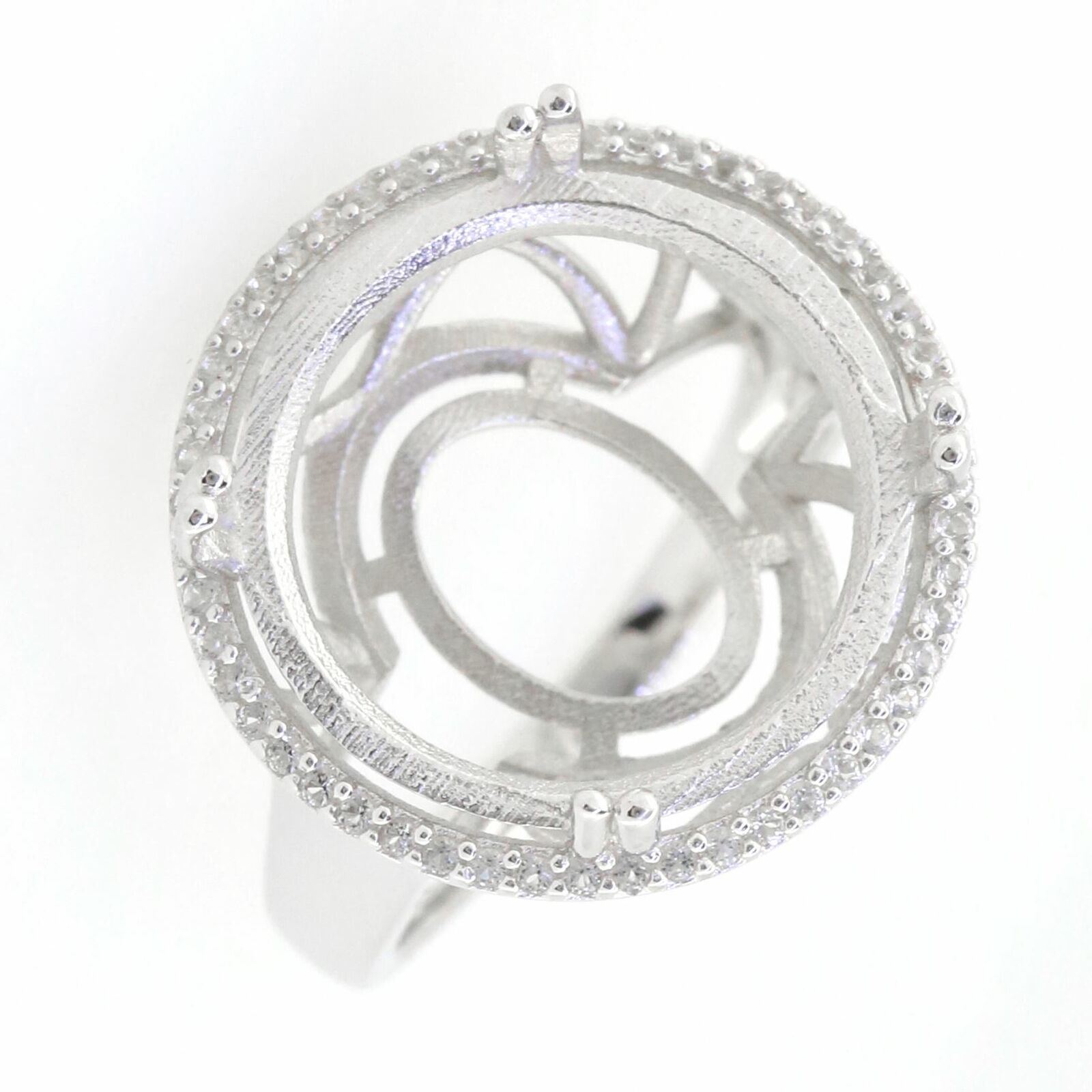 Sterling Silver Semi Mount Ring Setting Round RD 18x18 mm Halo Syzjewelry