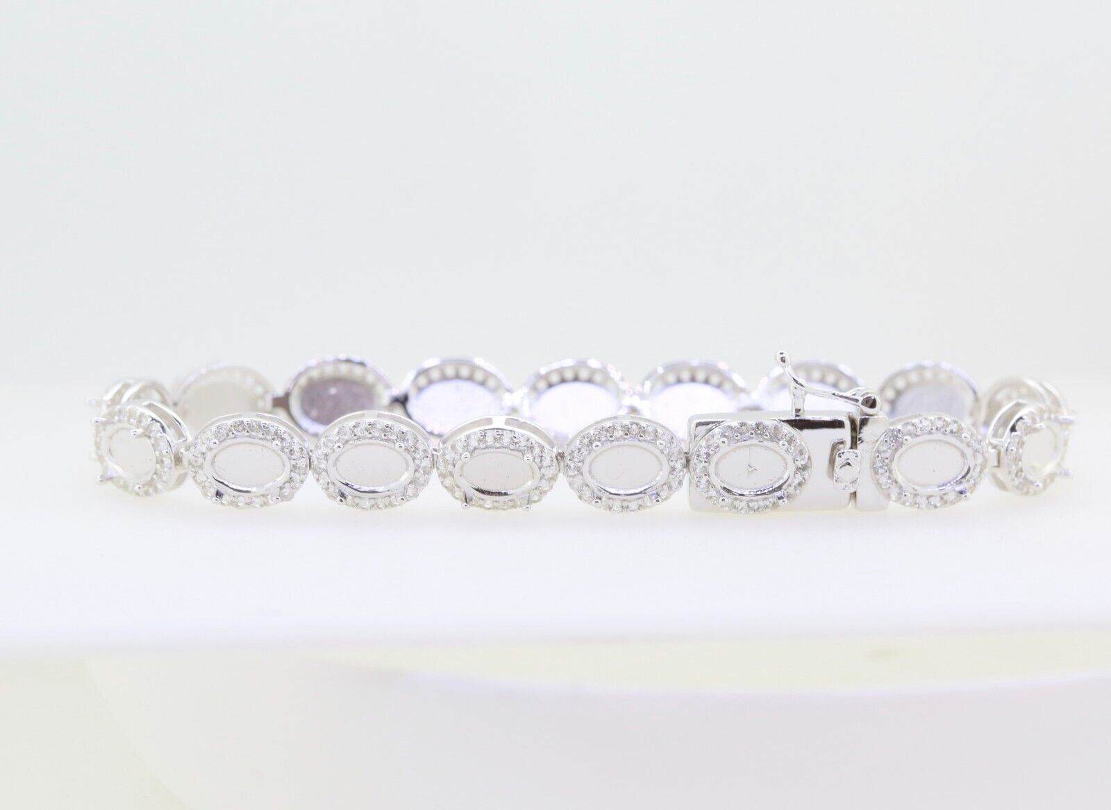 Sterling Silver Semi Mount Tennis Bracelet Setting OV 7X5mm Topaz or Spinel - Syzjewelry