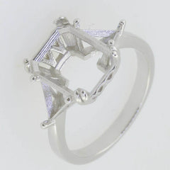 Sterling Silver Semi Mount Ring Setting Emerald OCT 12X9mm Tri 5x5mm 3 Stones - Syzjewelry