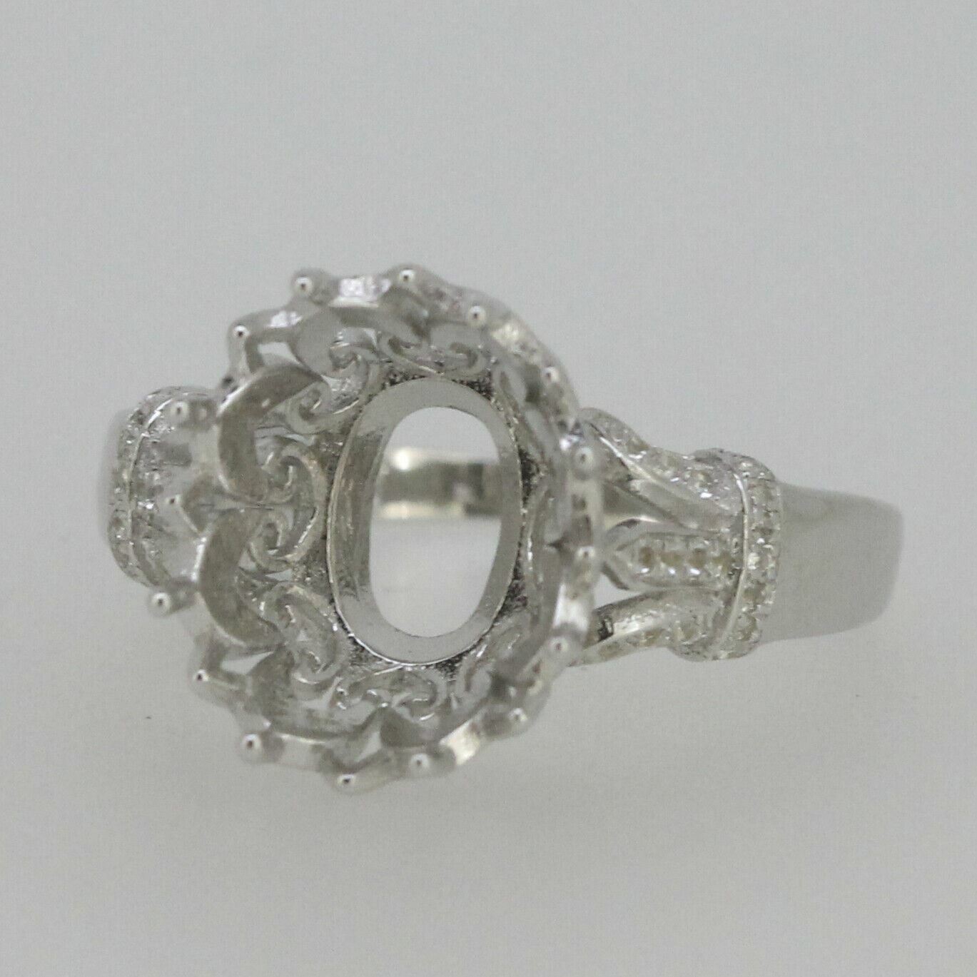 Sterling Silver Semi Mount Ring Setting Oval OV 12x10mm Art Nouveau Style Syzjewelry
