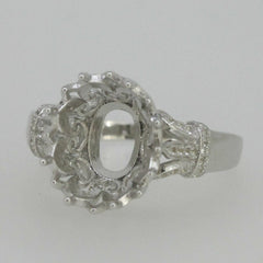 Sterling Silver Semi Mount Ring Setting Oval OV 12x10mm Art Nouveau Style Syzjewelry