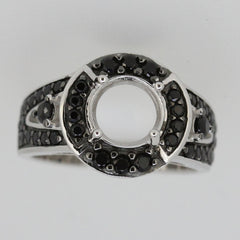 Sterling Silver Semi Mount Ring Setting RD 8x8mm Halo w/ White Topaz or Black Spinel Syzjewelry