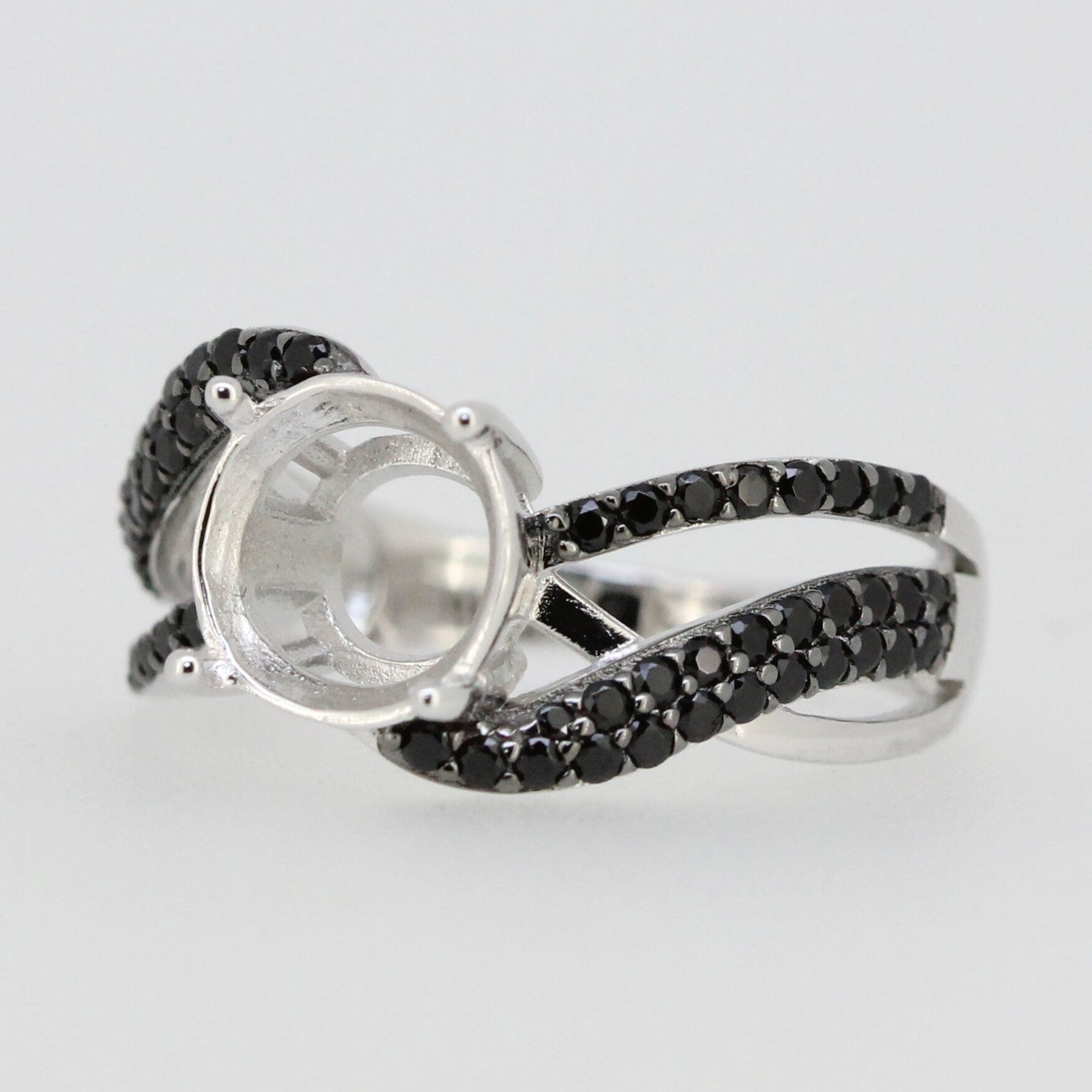 Sterling Silver Semi Mount Ring Setting Round RD 9x9mm Black Spinel White Topaz Split Shank Syzjewelry