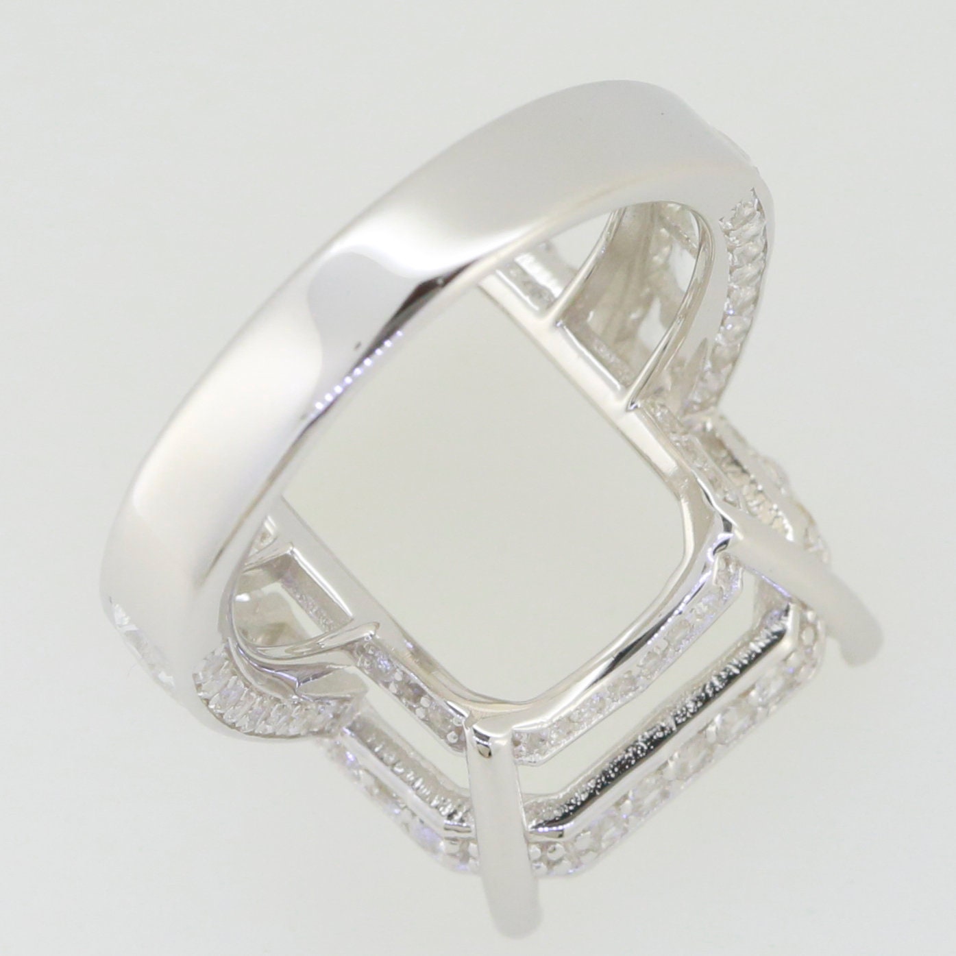 Sterling Silver Semi Mount Ring Setting Emerald OCT 20X15mm Accent Shank Channel Set Shank Syzjewelry