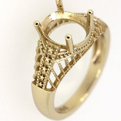 Art Deco Style Sterling Silver Semi Mount Ring Setting Oval OV 10x8mm Syzjewelry