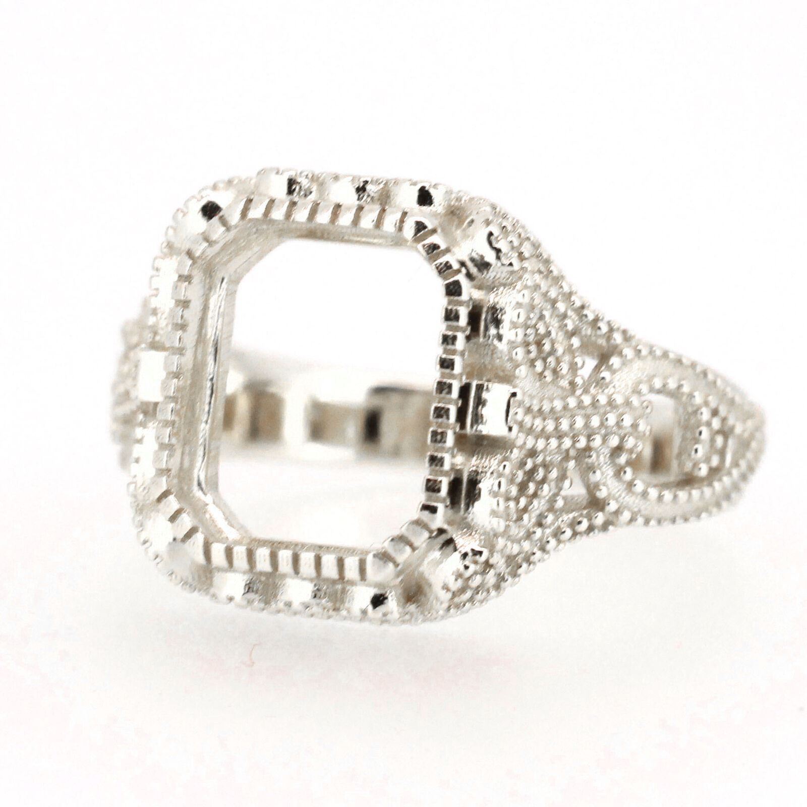 Sterling Silver Semi Mount Ring Setting Radiant OCT 11x9mm Vintage Style Milgrain Syzjewelry