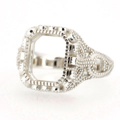 Sterling Silver Semi Mount Ring Setting Radiant OCT 11x9mm Vintage Style Milgrain Syzjewelry