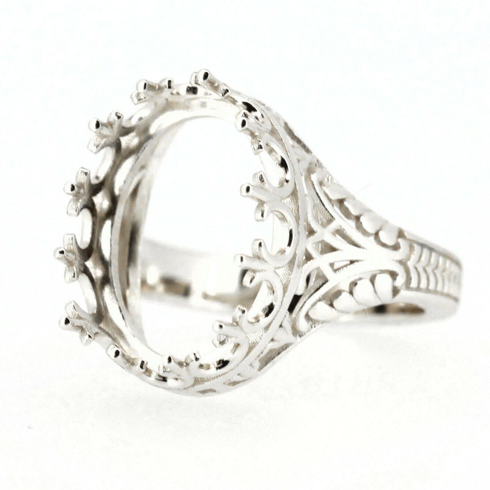 Art Deco Style Sterling Silver Semi Mount Ring Setting Cabochon Oval OV 16x12mm Vintage Repro Syzjewelry