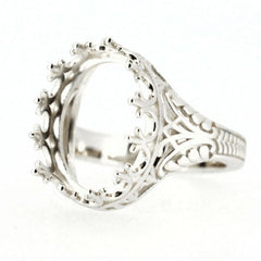 Art Deco Style Sterling Silver Semi Mount Ring Setting Cabochon Oval OV 16x12mm Vintage Repro Syzjewelry