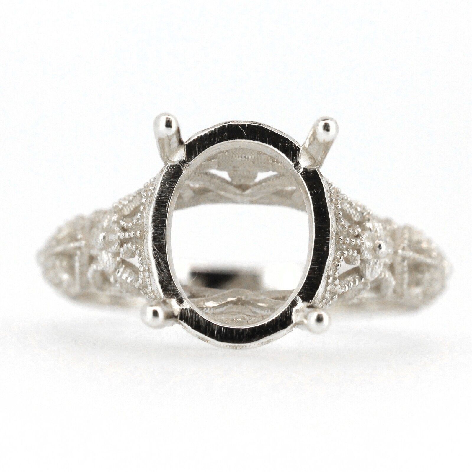 Sterling Silver 10K or 14K Gold Semi Mount Ring Setting Oval OV 11x9mm Art Deco Style Syzjewelry