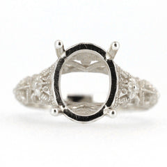 Sterling Silver 10K or 14K Gold Semi Mount Ring Setting Oval OV 11x9mm Art Deco Style Syzjewelry