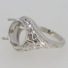 Vintage Style Sterling Silver Semi Mount Ring Setting Round RD 9x9mm Syzjewelry