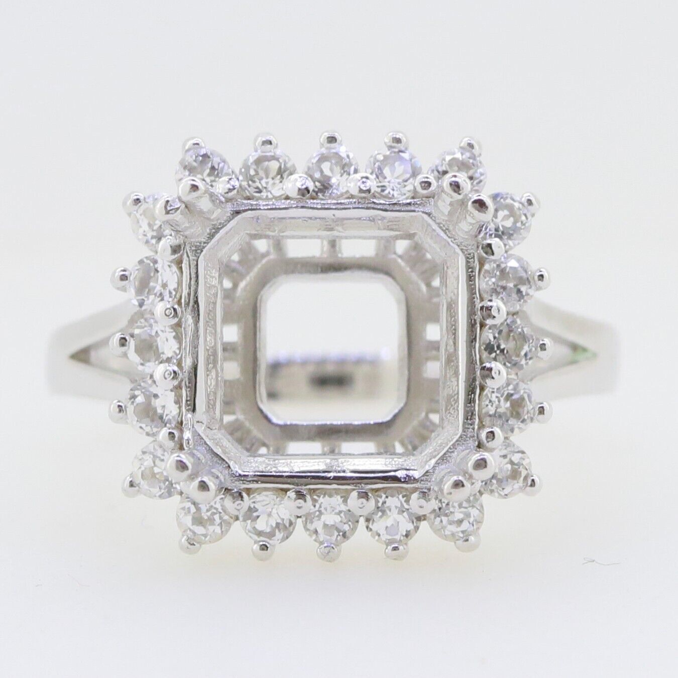 Sterling Silver Semi Mount Ring Setting Square Emerald SQ 10X10mm Halo Topaz Syzjewelry