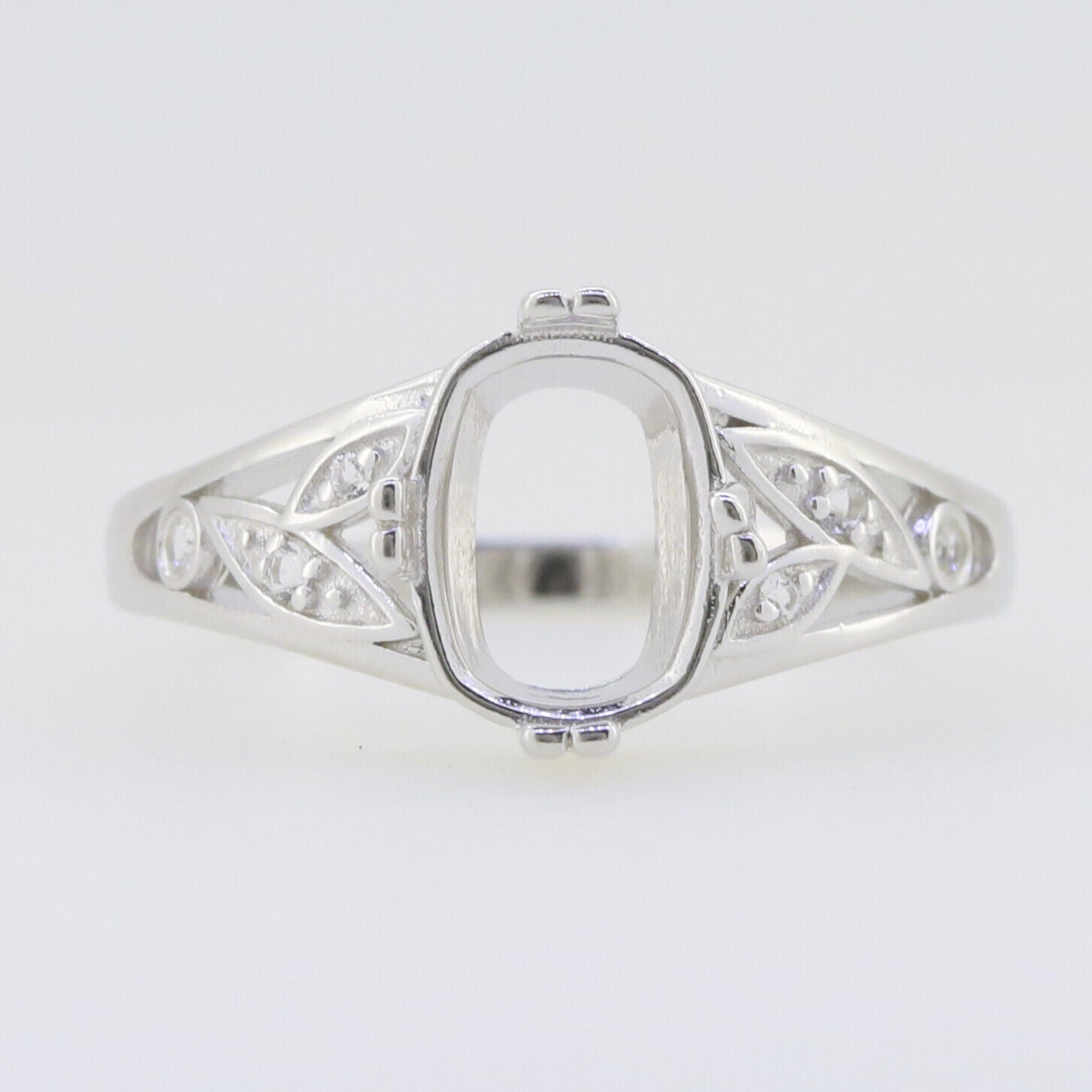 Sterling Silver Semi Mount Ring Setting Cushion CU 9X7mm Art Nouveau Style Syzjewelry