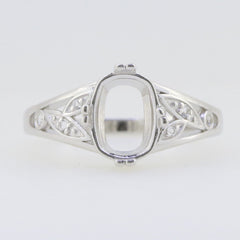 Sterling Silver Semi Mount Ring Setting Cushion CU 9X7mm Art Nouveau Style Syzjewelry