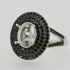 Sterling Silver Semi Mount Ring Setting Oval OV 10x8mm Black Spinel Triple Halo Split Shank - Syzjewelry