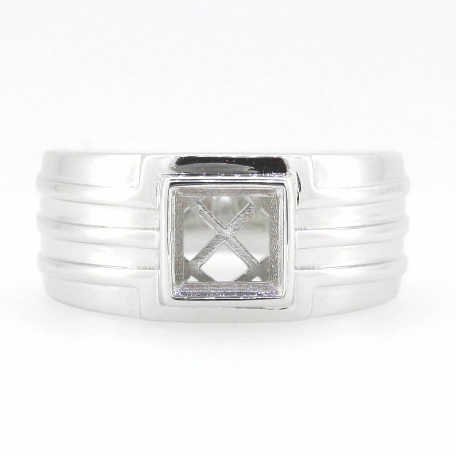 Men's Sterling Silver Semi Mount Ring Setting Princess SQ 6.5X6.5mm - Syzjewelry