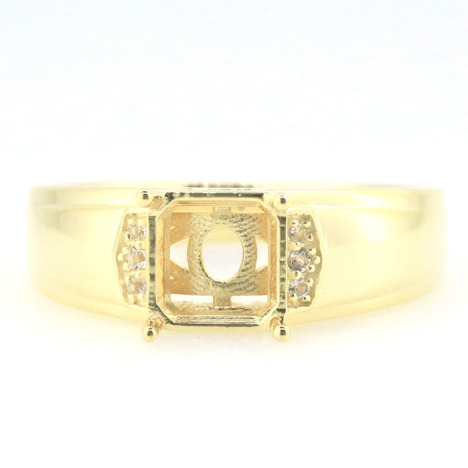 Men's 14K Yellow Gold Semi Mount Ring Setting Square Emerald SQ 8x8mm Asscher Cut Syzjewelry