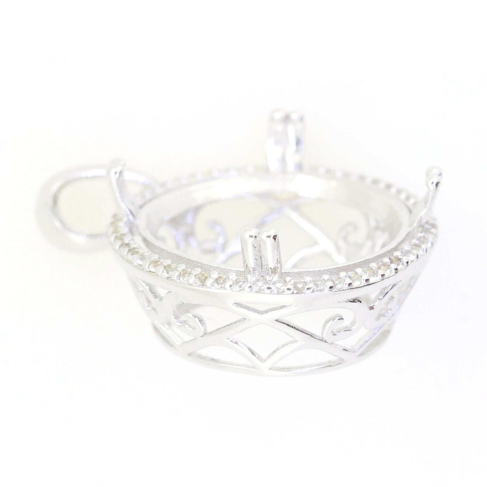 Sterling Silver Semi Mount Pendant Setting Round RD 13X13mm Halo Syzjewelry