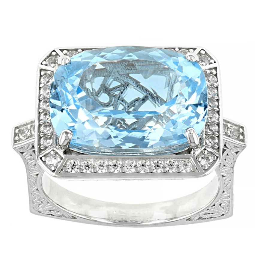 Sterling Silver Semi Mount Ring Setting Cushion CU 16x12mm Euro Shank Halo with White Topaz East West - Syzjewelry