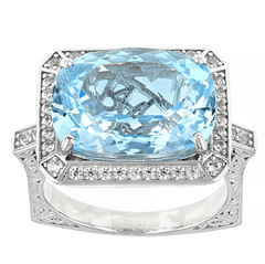 Sterling Silver Semi Mount Ring Setting Cushion CU 16x12mm Euro Shank Halo with White Topaz East West - Syzjewelry