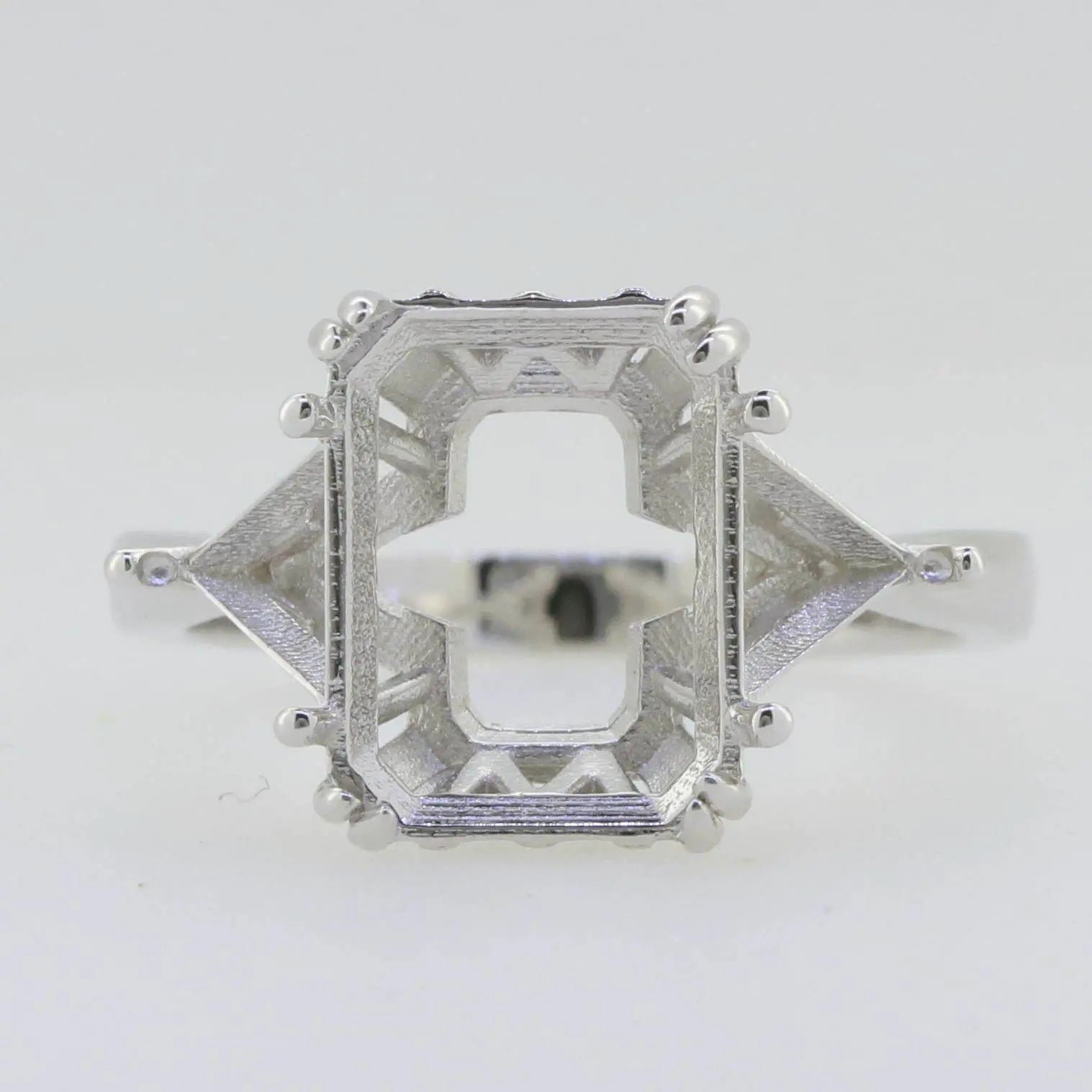 Sterling Silver Semi Mount Ring Setting Emerald OCT 12X9mm Tri 5x5mm 3 Stones - Syzjewelry