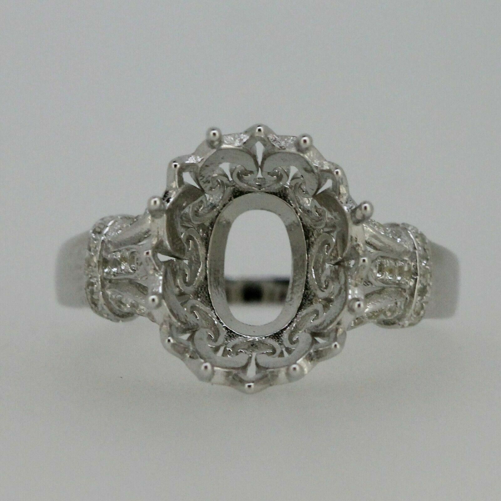 Sterling Silver Semi Mount Ring Setting Oval OV 12x10mm Art Nouveau Style Syzjewelry