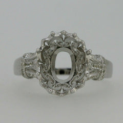 Sterling Silver Semi Mount Ring Setting Oval OV 12x10mm Art Nouveau Style Syzjewelry