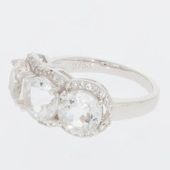 Sterling Silver Semi Mount Ring Setting Round RD 7x7mm 3 Stones Halo - Syzjewelry
