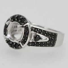 Sterling Silver Semi Mount Ring Setting RD 8x8mm Halo w/ White Topaz or Black Spinel Syzjewelry