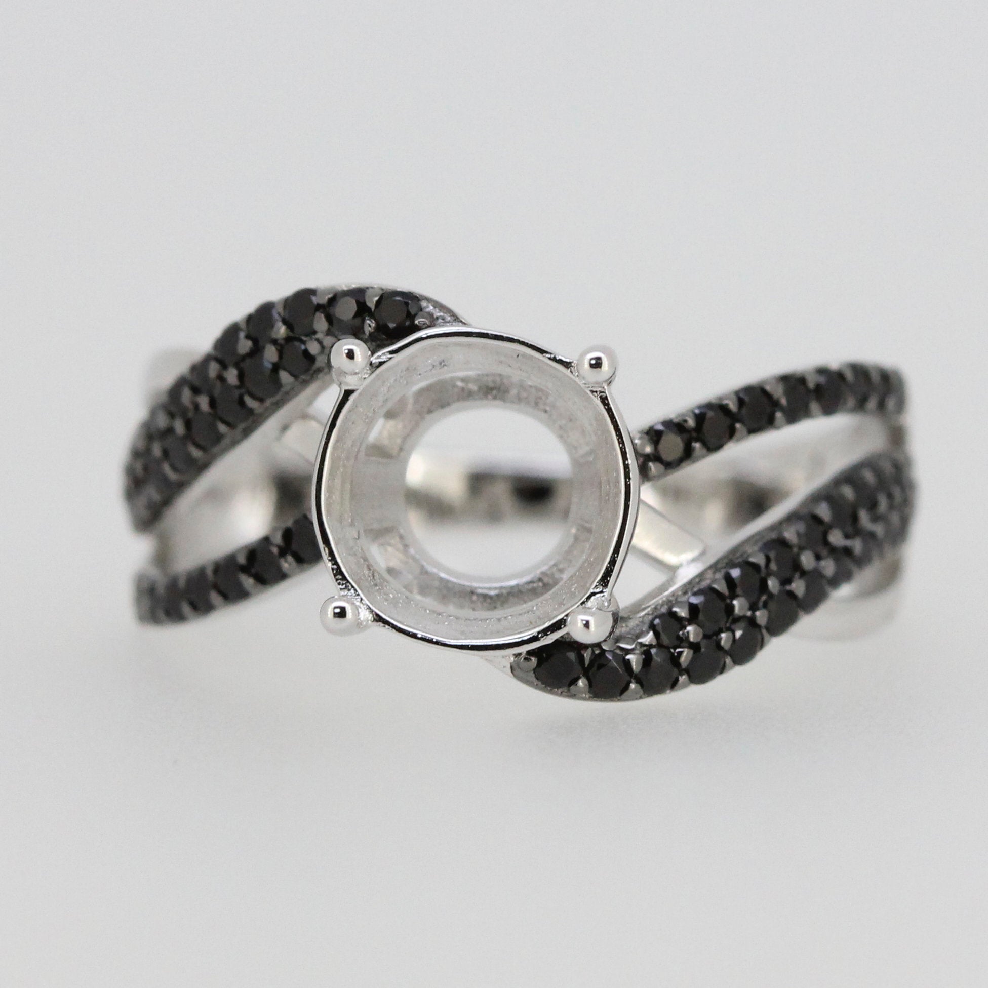 Sterling Silver Semi Mount Ring Setting Round RD 9x9mm Black Spinel White Topaz Split Shank Syzjewelry