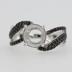 Sterling Silver Semi Mount Ring Setting Round RD 9x9mm Black Spinel White Topaz Split Shank Syzjewelry