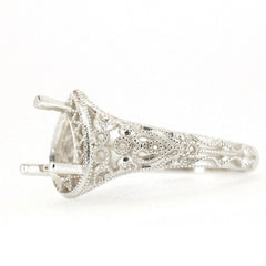 Sterling Silver Semi Mount Ring Setting Pear PE 8x6mm Art Deco Style Syzjewelry