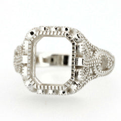 Sterling Silver Semi Mount Ring Setting Radiant OCT 11x9mm Vintage Style Milgrain Syzjewelry